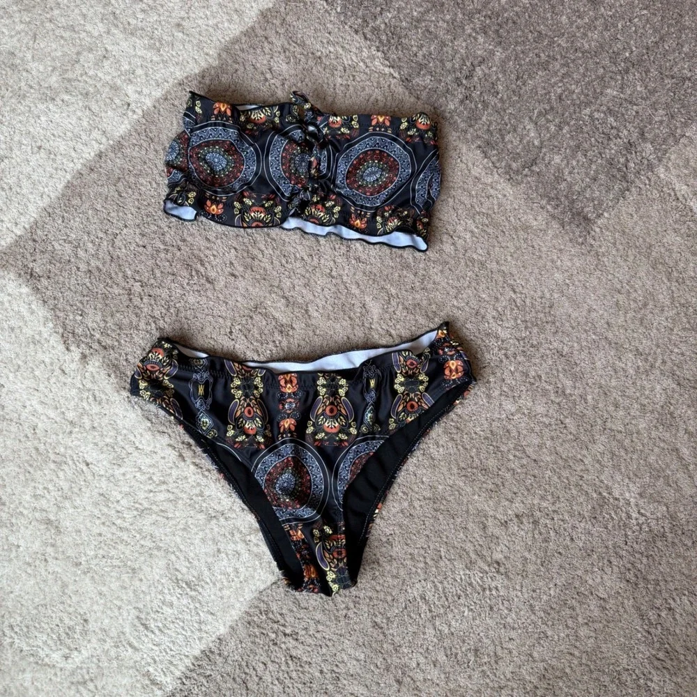 Lot 2 Bikini Swimsuit Sets Green Floral &‎ Boho Mandala Print Two Piece Swimwear